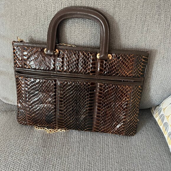 Vintage Palizzio Handbag 12x8 - Brown snakeskin leather - Picture 2 of 5